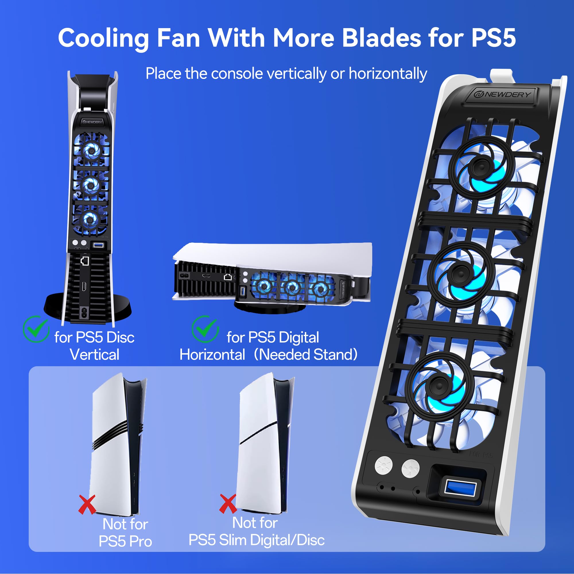NEWDERY PS5 Cooling Fan 9 Blad - Gaming Console Car recension och pris